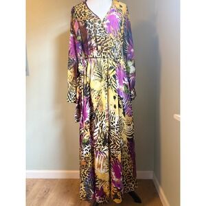 Spyzone Exchange Maxi Dress L Leopard Animal Print Floral boho whimsi Y2K resort